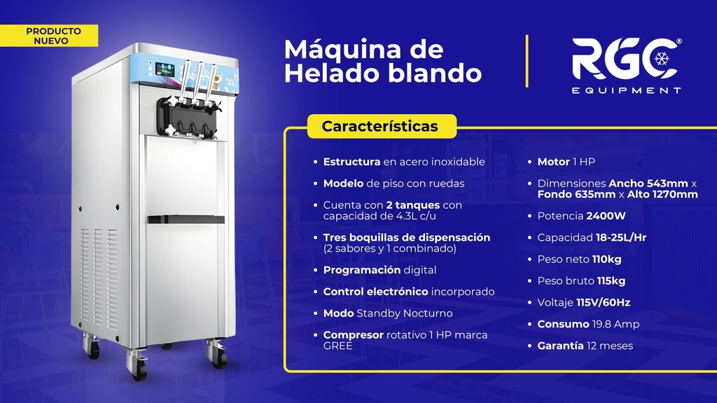 Máquina de helado blando Características